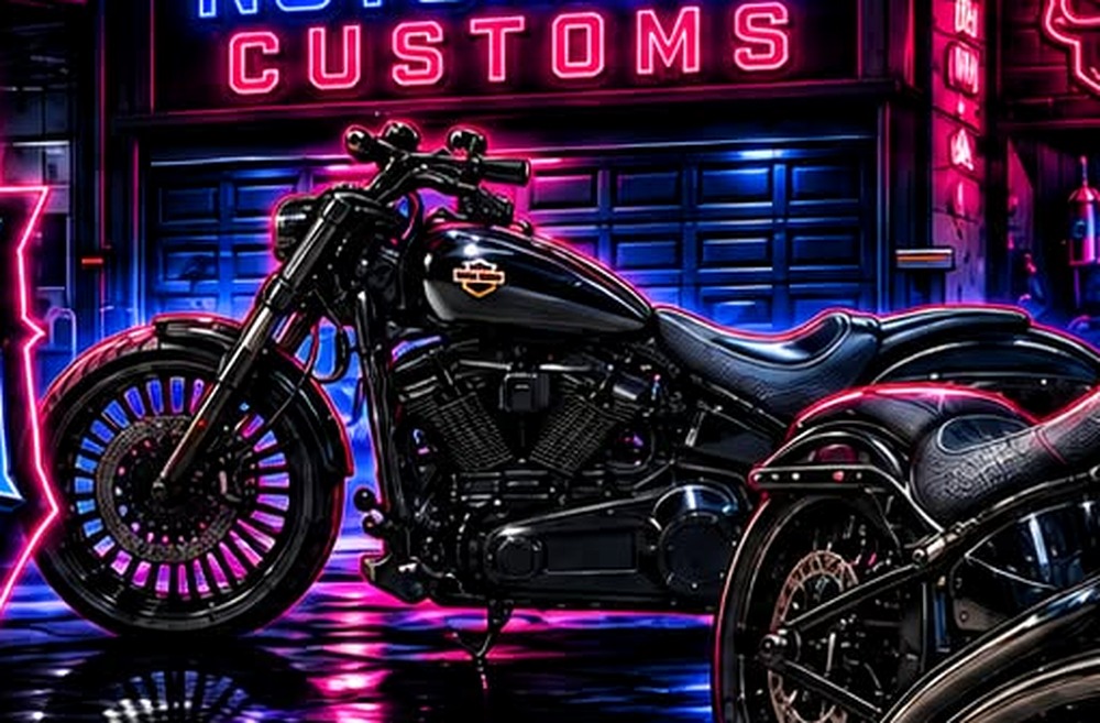 Custom motorcycle in workshop